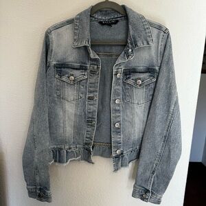 Baccini Since 1978 Womens Denim Jacket With Raw Ruffle Edge Size M